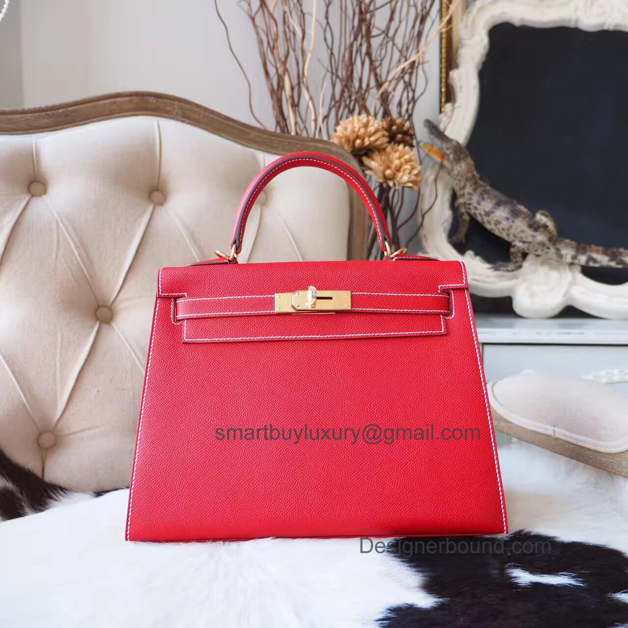 Hermes Kelly 28 Bag in Bicolored q5 Rouge Casaque Epsom GHW